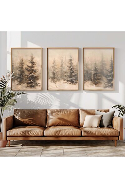 STARYUNA Pictură în ulei din 3 piese cu cadru din lemn Tablou Vedere de munte...