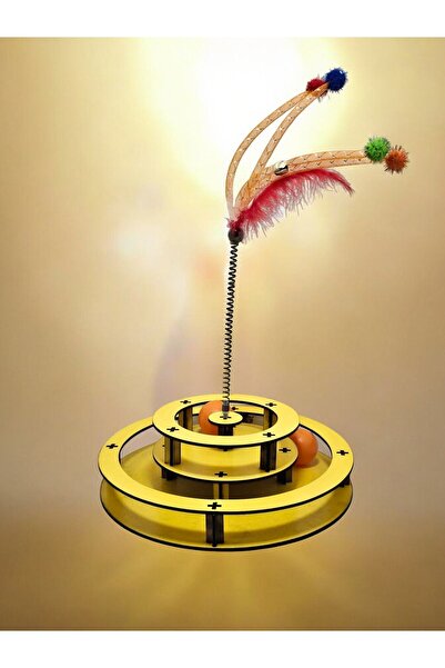 Quun Emse Natural Wooden Cat Toy - Two Balls with Spring