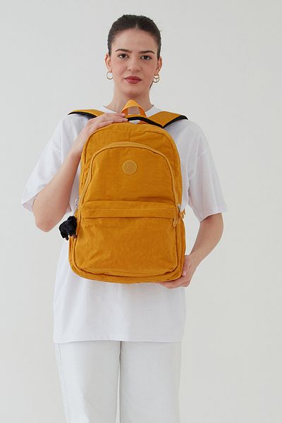 Rosso Collina Unisex Crinkle Waterproof Fabric Large Size Multi-Compartment School Travel Backpack Rosso Collina Mustard