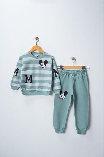 Teymbaby Set de sus și de jos cu mânecă lungă cu imprimeu Mickey din bumbac