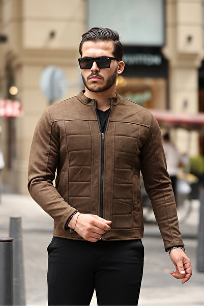 gm giyimarket Ανδρικό Suede Seasonal Jacket - Αδιάβροχο και αντιανεμικό, Slim Fit με επένδυση