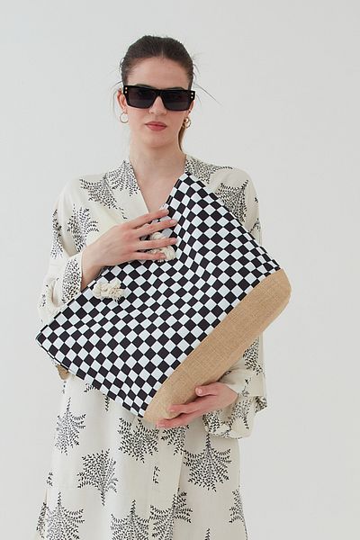 bakacstore Καφέ ψάθινη τσάντα παραλίας με στρογγυλό λουρί από σχοινί - με φερμουάρ
