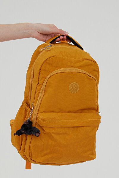 Rosso Collina Unisex Krinkıl Su Geçirmez Kumaş Büyük Boy Çok Gözlü Okul Seyahat Sırt Çantası Rosso Collina Hardal