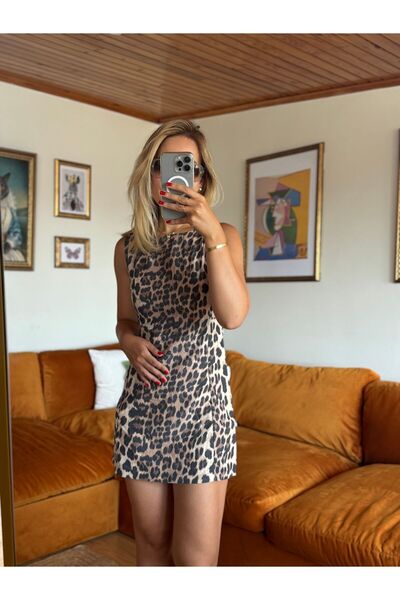 Butik Leopar mini elbise