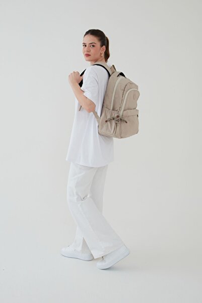 Rosso Collina Σχολικό σακίδιο ταξιδιού Unisex Crinkle Αδιάβροχο ύφασμα μεγάλου μεγέθους Rosso Collina Cream Beige