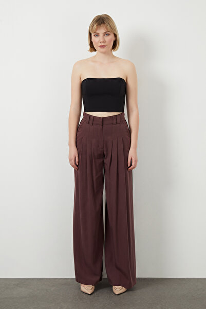 GİZİA Arka Bel Lastikli Yanlardan Cepli Ön Nervür Dikişli Kahverengi Pantolon