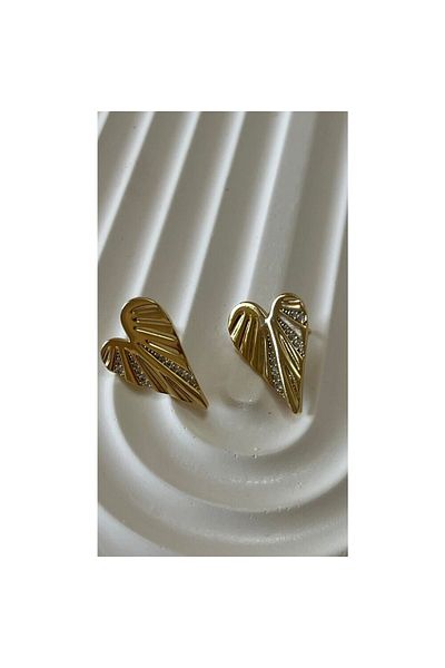 ParlaTakıAksesuar 14K Gold Colored Vip Steel Bird Wing Earrings