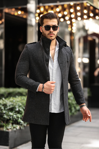 gm giyimarket Erkek Dar Kesim Uzun Kaşe Kaban