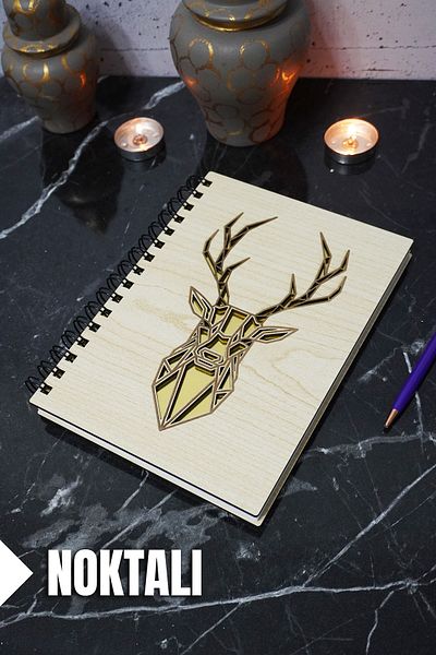 markcat Deer Themed Dotted Notebook with Wooden Cover - Agenda/school Notebook (A5 - 120 Pages)