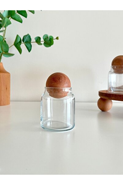 Mottogo رف توابل زجاجي بغطاء دائري خشبي| جرة واحدة
