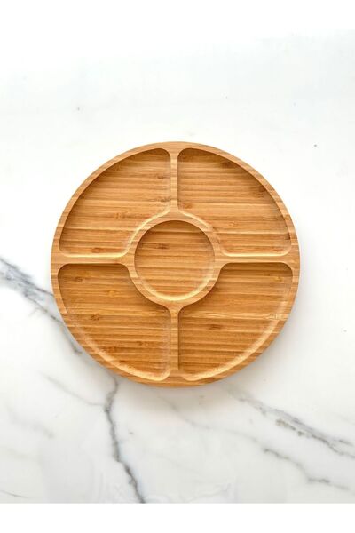 Mottogo 5 Bölmeli Bambu Sunumluk - Kahvaltılık - Kuruyemişlik - Sosluk 30 Cm