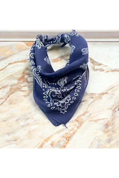 alsaccessories Navy Blue Patterned Ethnic Patterned %100 Cotton Bandana