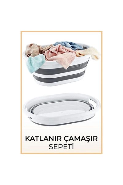 HOBBY LİFE Γκρι αναδιπλούμενο καλάθι ρούχων