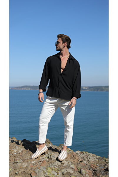 Pubblica Erkek Oversize Uzun Kollu Kumaş Gömlek