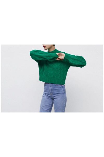 DRESSY CL Pulover de damă, cu guler judecător, cu model jacquard, crop confortabil