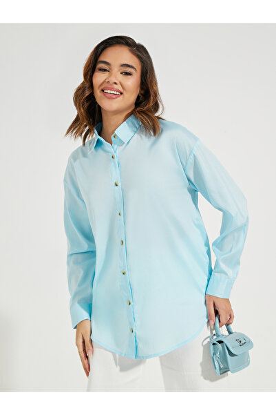 Styli قميص سادة كبير الحجم بأزرار مع كتف منسدلة