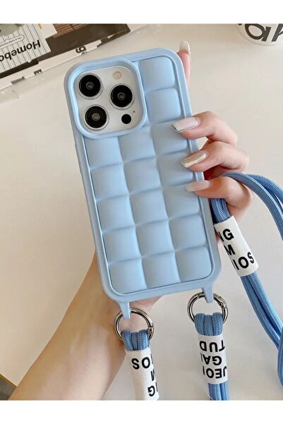 MAB Apple iPhone 15 Pro Compatible Rope Series Neck Strap Silicone Case - Light Blue