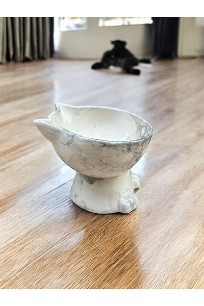 ALFO High Ceramic Food Bowl - with Paw and Ear Figure