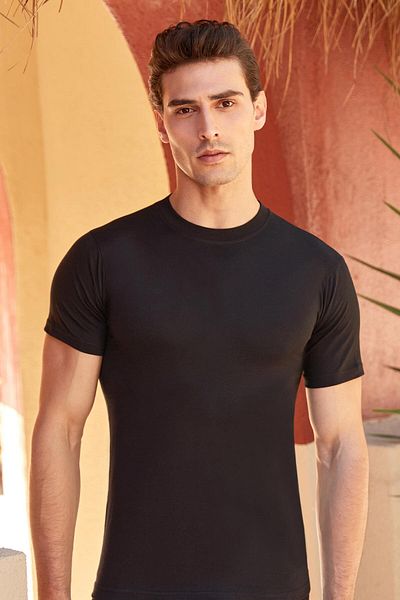 MYS GRUP TEKSTİL Men's Set of 4 - Black and White 0 Collar Half Sleeve 100% Cotton Undershirt Clear / 1003-1005