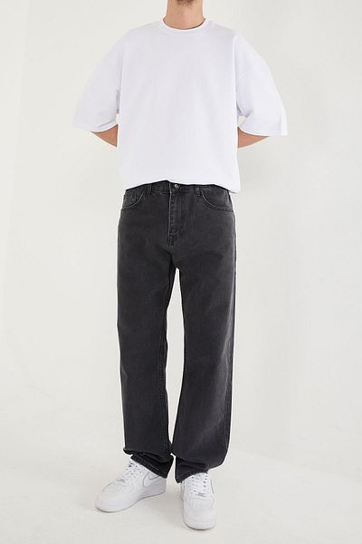 DİFRANSEL Anthracite Baggy Jeans - Men's Straight Pocket Trousers