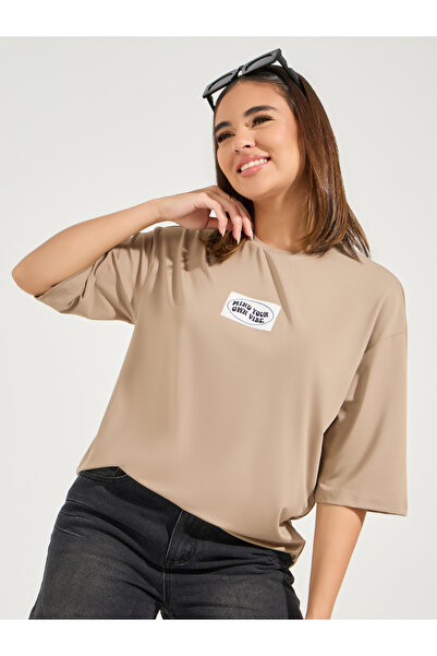 Styli Oversized Patch Label T-Shirt with Dropped Shoulder