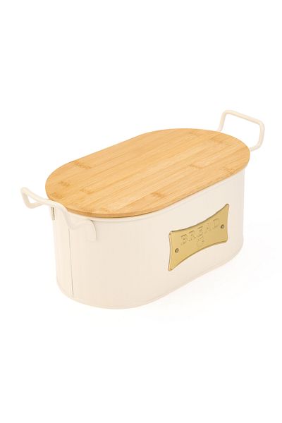 EVSTYLE Bread Box - Wooden Cut, Wooden - Cream, 37 cm