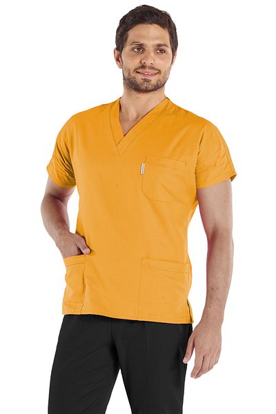 Alsancak Üniforma Costum de chirurgie pentru bărbați, muștar/lycra neagră, din țesătură subțire, pentru doctor, asistentă