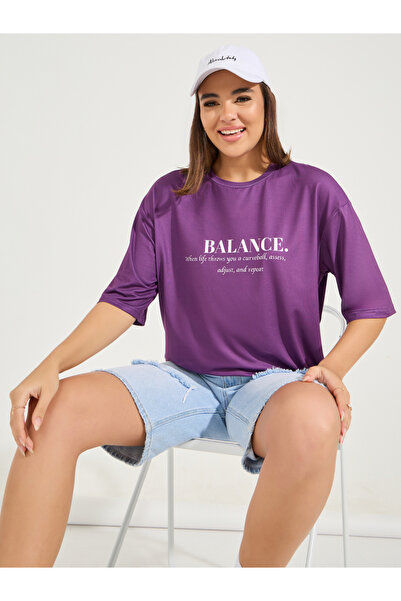 Styli Oversized Balance Slogan T-Shirt with Dropped Shoulder