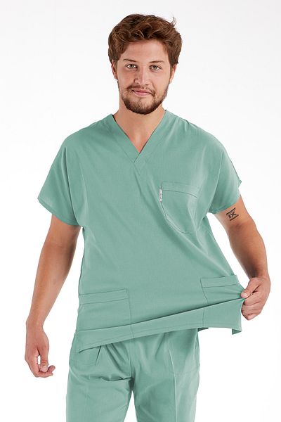 Alsancak Üniforma Men's Green Lycra Thin Fabric Scrubs Doctor Nurse Jersey Bat Sleeve Surgical Suit