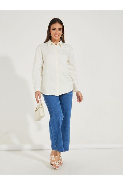 Styli Jacquard Longline Buttoned Shirt with Full Sleeves