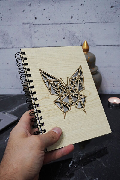 markcat Butterfly Themed Dotted Notebook with Wooden Cover - Agenda and School Notebook (A5 - 120 Pages)