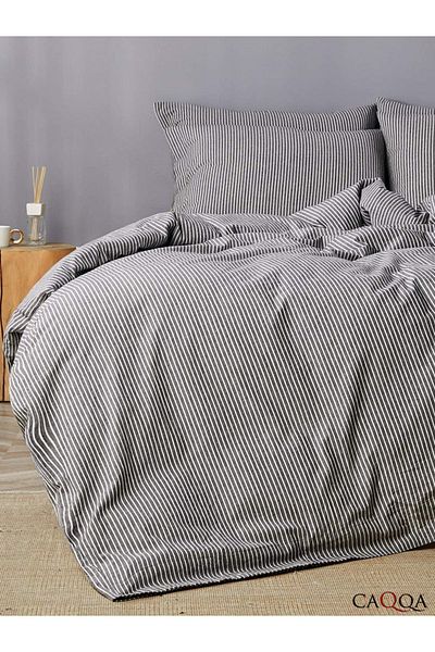 CAQQA Double Line Striped Natural Cotton Duvet Cover Set