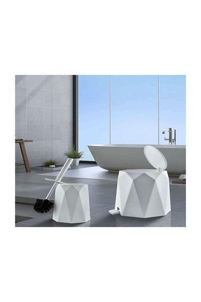 Elif Beya Plastic 5 l Trash Can and Toilet Brush Geo 2-Piece Bathroom Set