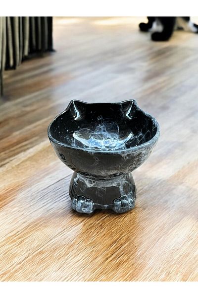 ALFO High Ceramic Food Bowl - with Paw and Ear Figure