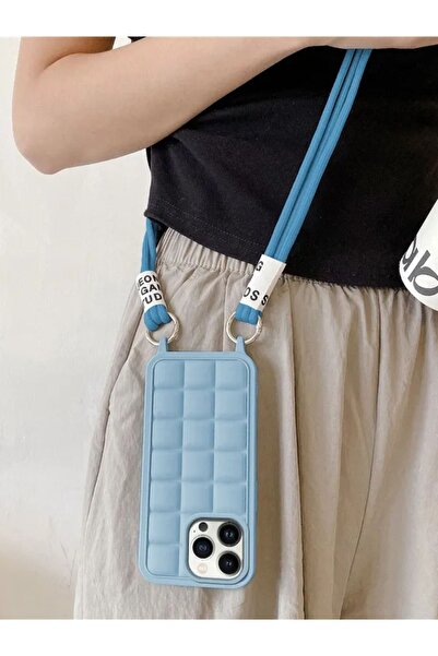 MAB Apple iPhone 15 Pro Compatible Rope Series Neck Strap Silicone Case - Light Blue