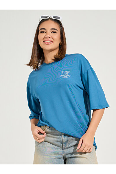 Styli Oversized Start Dreaming Slogan T-Shirt with Dropped Shoulder