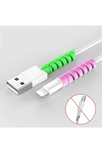 MAB Şarj ve Kulaklık Kablo Koruyucu Set 4'lü - Spiral Silikon Esnek Yay Aparat, Renkli Koruma