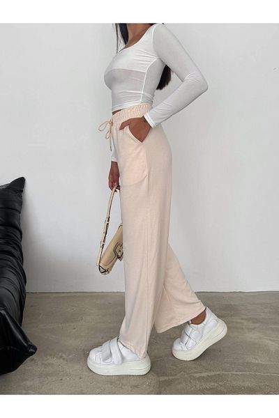 Noa Noa Παντελόνι με φαρδύ πόδι Plaszo Modal Fabric