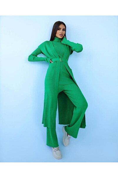 FEHAL GİYİM Knitwear Fabric - 3-Piece Set Cardigan, Blouse and Trousers