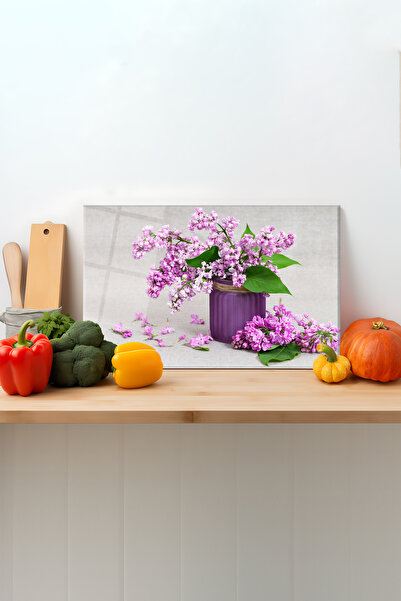 Rosyvien Purple Lilac Glass Cutting Board, Silicone Stand, Presentation Cutti...