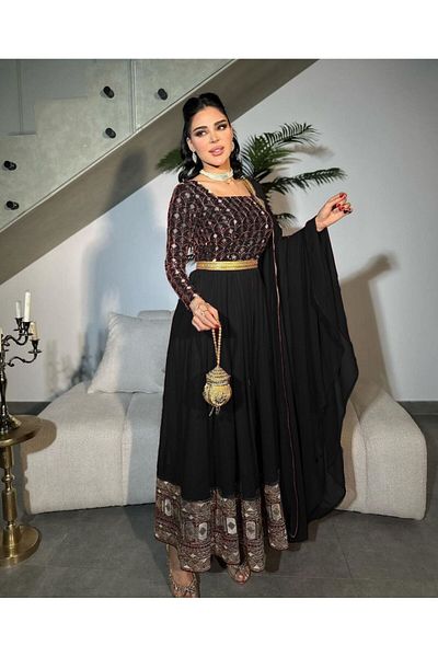 Gold Dresses Indian Embroidery Detailed Evening Dress - Aby 242682
