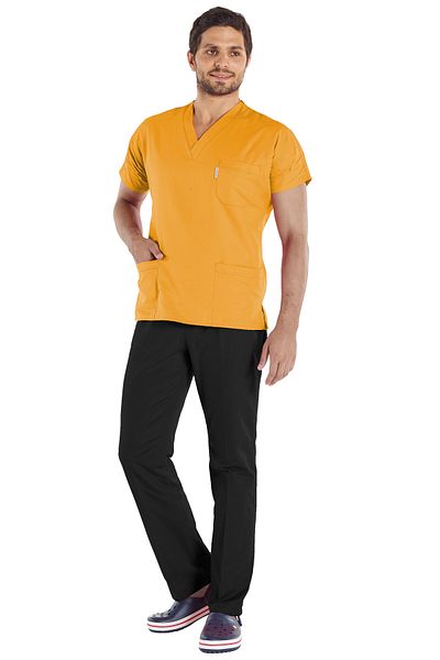 Alsancak Üniforma Costum de chirurgie pentru bărbați, muștar/lycra neagră, din țesătură subțire, pentru doctor, asistentă