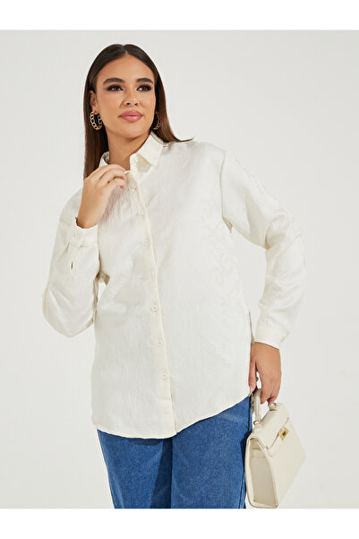 Styli Jacquard Longline Buttoned Shirt with Full Sleeves