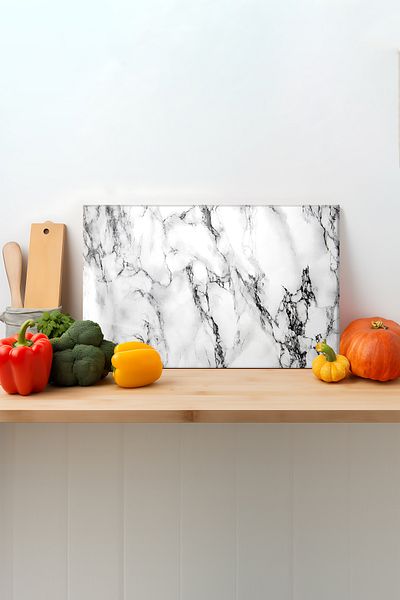 Rosyvien Marble Look Glass Cutting Board - with Silicone Legs, Presentation Cuts, Tempered, and Rodage