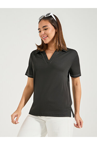 Styli تي شيرت بولو سادة بأكمام قصيرة وقصّة عادية