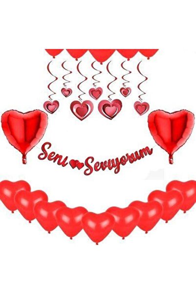 Parti Furyası مجموعة زينة عيد ميلاد مخصصة - 10 بالونات قلب، 2 بالونات قلب فول...