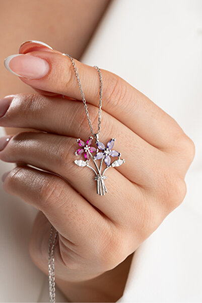 Silvano Jewelry 925 Ayar Gümüş Çiçek Buketi Kolye