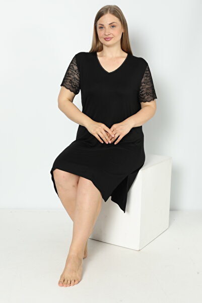 shefox Women's Oversize Viscose Lace Short Sleeve Nightgown by Confeo