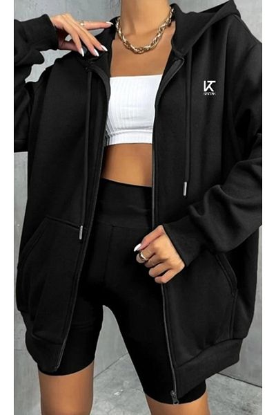 Karatopak Hanorac oversize sezonier unisex cu glugă imprimat și fermoar