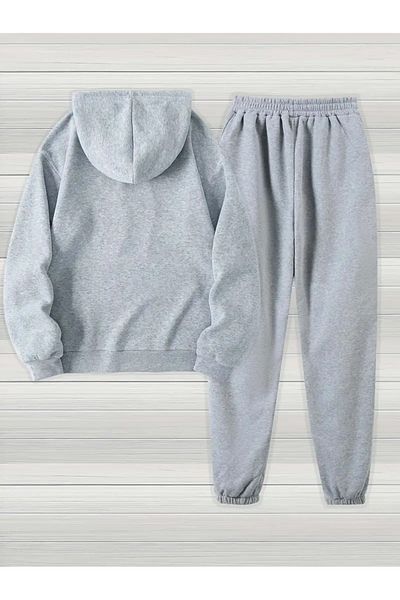 YOHO SPORT Σετ αθλητικών φόρμες με κουκούλα Heart Printed - Ροζ και βαμβακερό, μαλακό και χοντρό σετ 2 τεμαχίων
